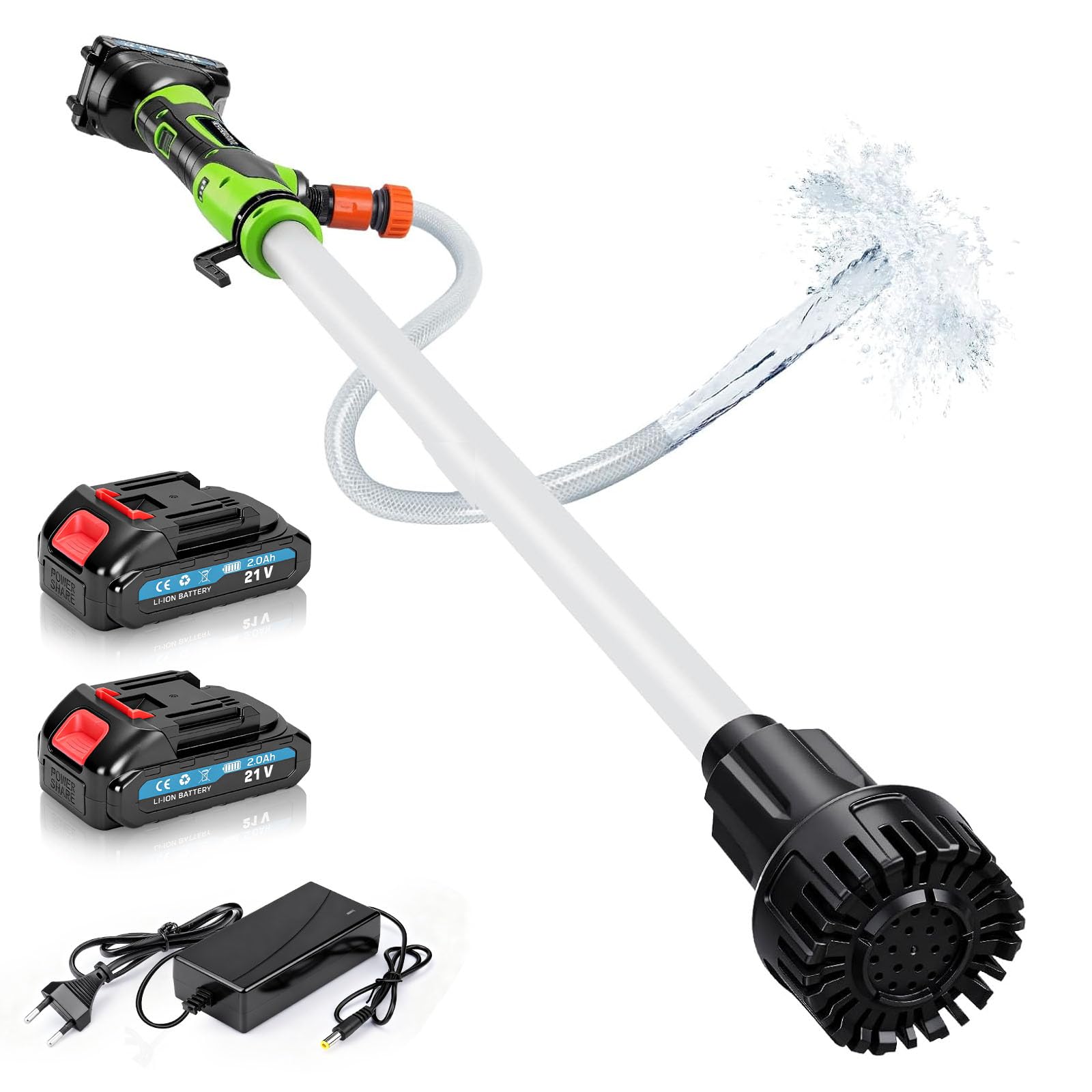 Pompe à eau à batterie avec 2 batteries rechargeables, pompe à eau sans fil, débit maximal 3000 l/h et hauteur d'alimentation 10 m, pompe à pression submersible compatible avec batterie Makita de