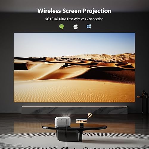 Miniatura 5 de Mini proyector con WiFi y Bluetooth, proyector portátil 4K 1080P, proyector de película al aire libre de 18000 lúmenes, soporte de enfoque eléctrico
