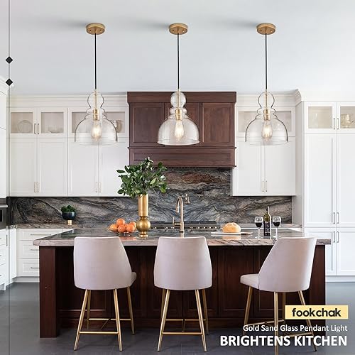 Miniatura 3 de Luces colgantes doradas para isla de cocina, gran cristal dorado de arena colgante de iluminación sobre mesa de 10 pulgadas, moderna lámpara de isla