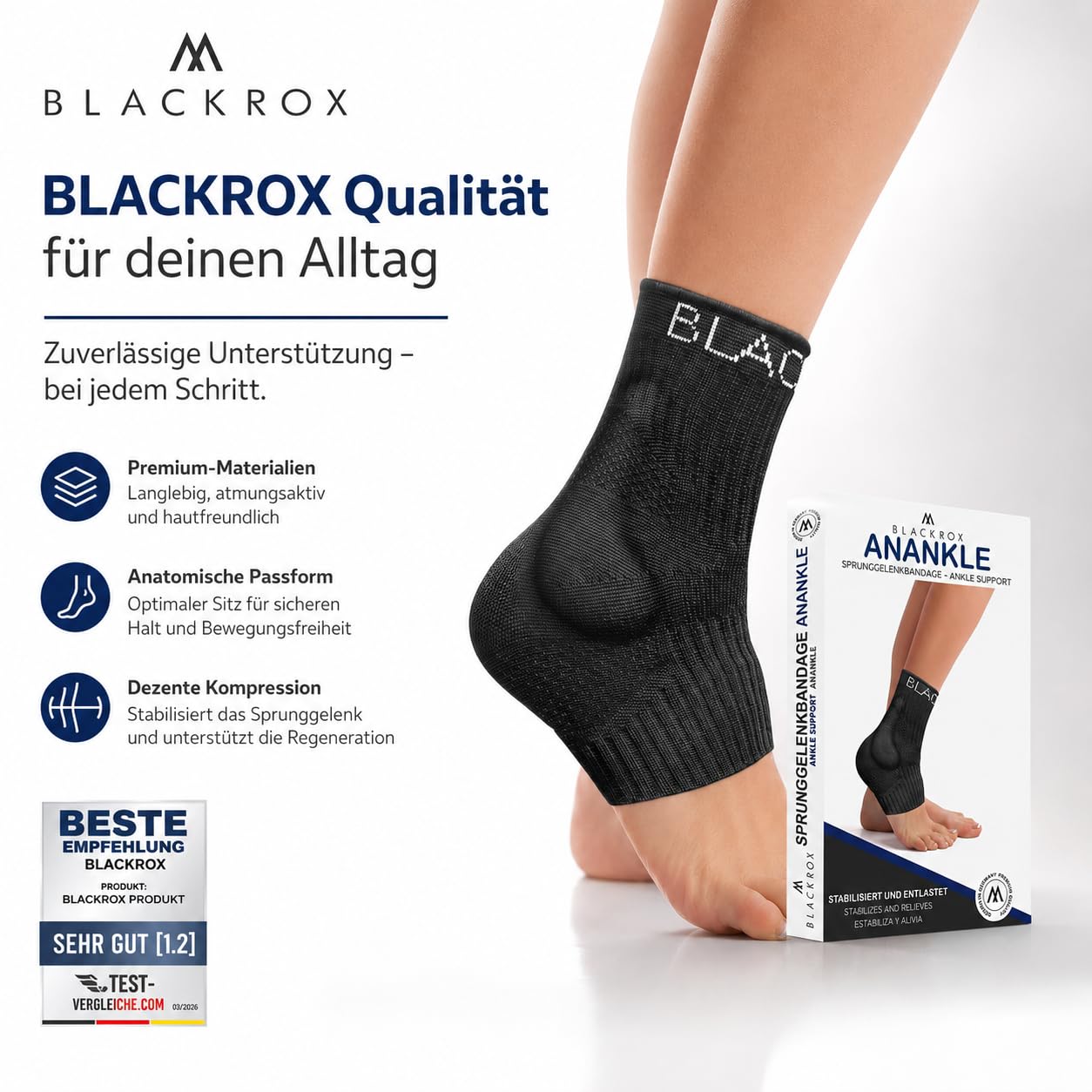BLACKROX Sprunggelenkbandage [Vergleichssieger 2026] Gr. S-L | Für Damen & Herren | Bandage für das Fußgelenk | Perfekt für Sport, Fußball, Joggen & Bodybuilding | ANANKLE | Schwarz Gr. M