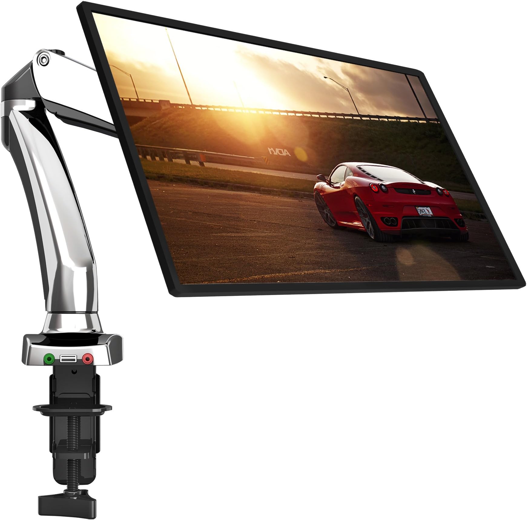 NBAVMount F100 Desktop Monitor Mount with Double Extension Gas-Strut for Most 17" - 27" LED LCD Flat Panel Screens up to 14.3 lbs, Silver