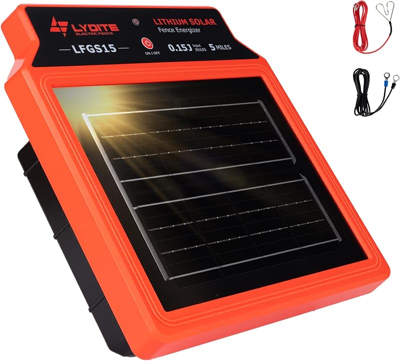 Cargador solar para cerca eléctrica LFGS15, cargador solar de 24 horas y 5 millas, energizador portátil de 0,15 J con panel solar recargable para ganado, energizador para cerca eléctrica