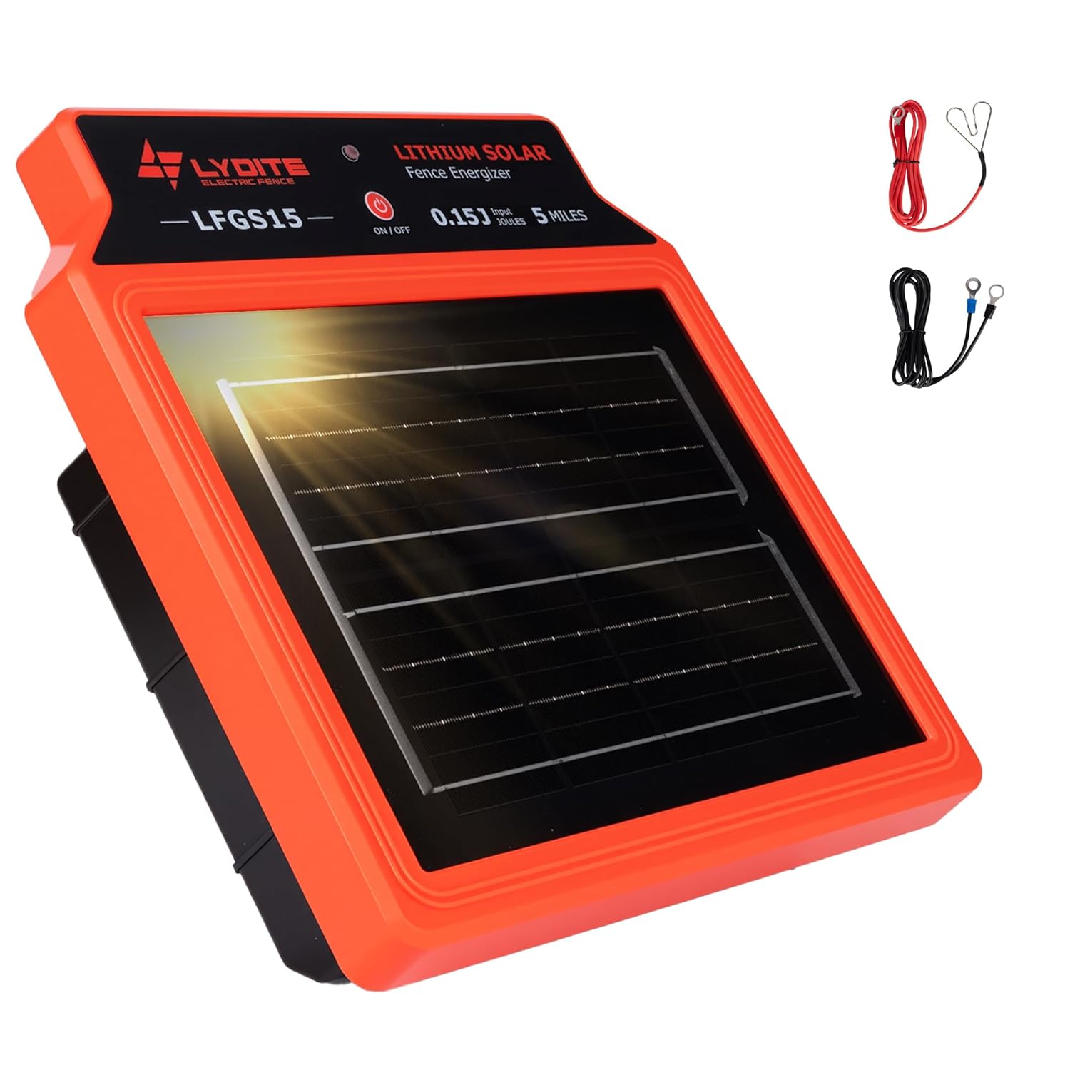 LFGS15 Solar Electric Fence Charger, 24 Hour 5 Miles Solar Charger, Portable 0.15J Energizer with Rechargeable Solar Panel for Livestock, Electric Fence Energizer