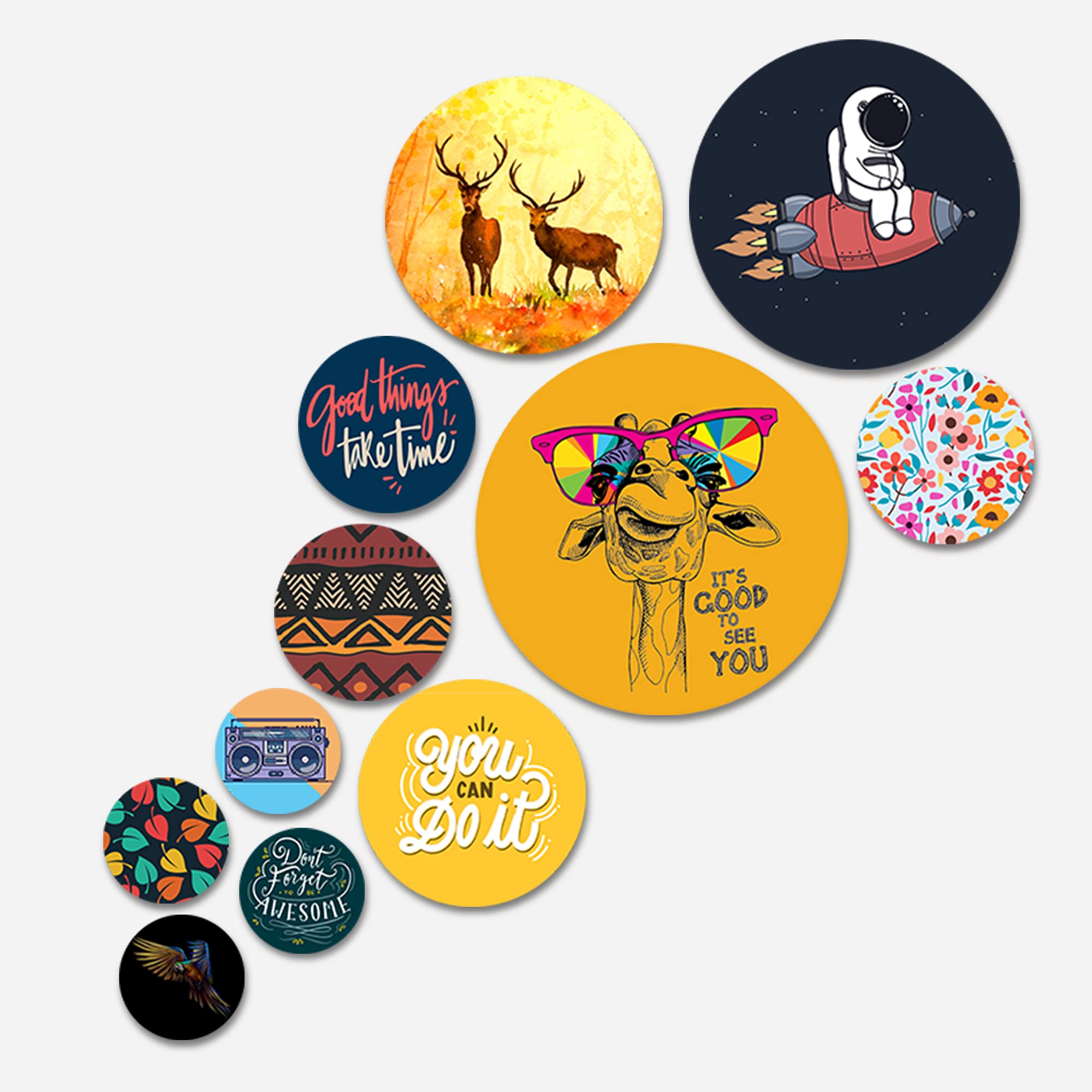 Artvibes MDF Wooden Nature Designer Wall Hanging (WPS_105N, Multicolour)- Set of 11