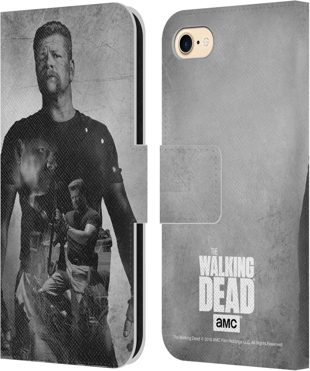 Head Case Designs Officially Licensed AMC The Walking Dead Walker Double Exposure Leather Wallet Case Compatible with Apple iPhone 7/8 / SE 2020 & 2022
