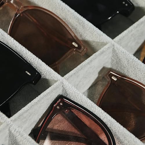 Miniatura 3 de Bandeja organizadora de lentes de sol, caja de exhibición de gafas de terciopelo gris beige, soporte organizador de gafas para escritorio en casa o