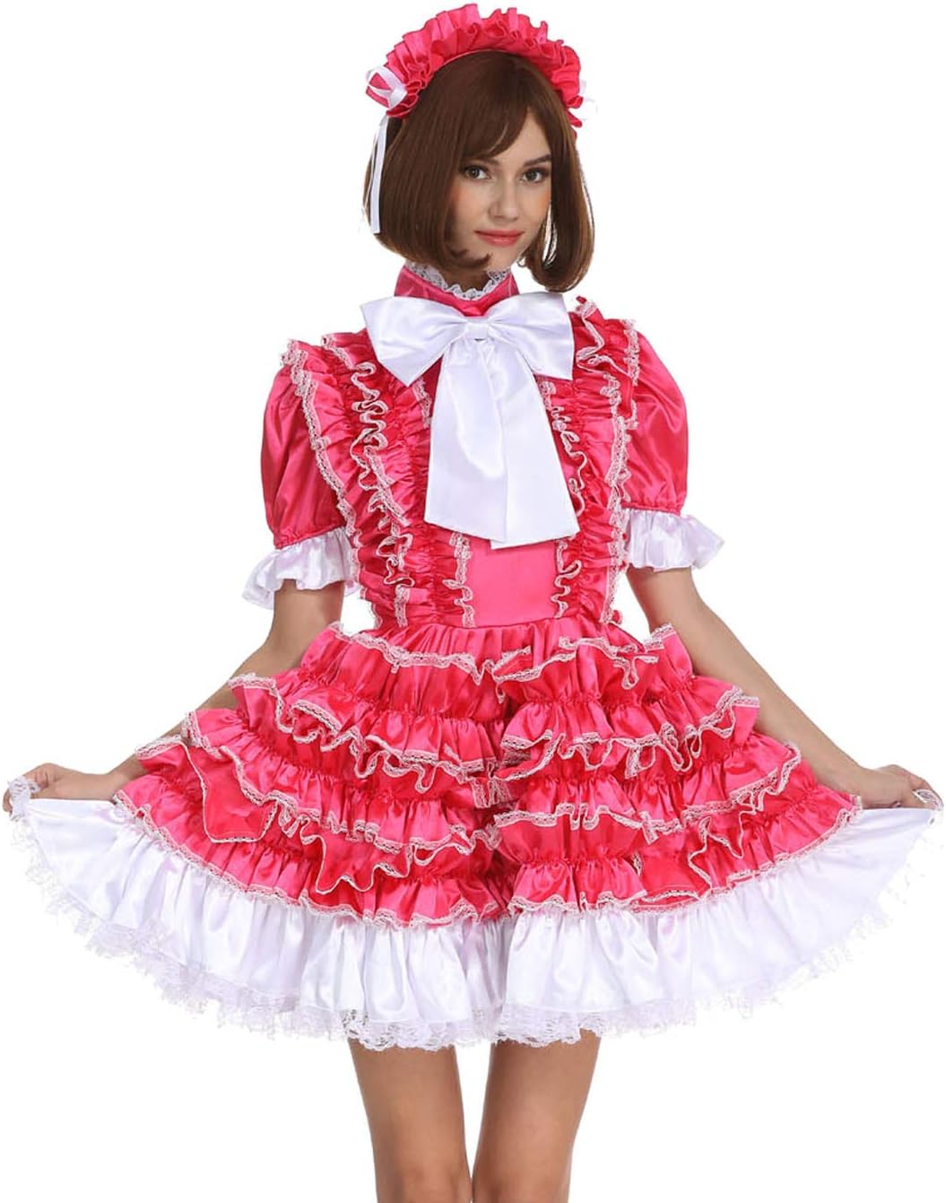 GOceBaby Sissy Fille Servante Rose Noir Satin Robe Uniform Costume Crossdressing