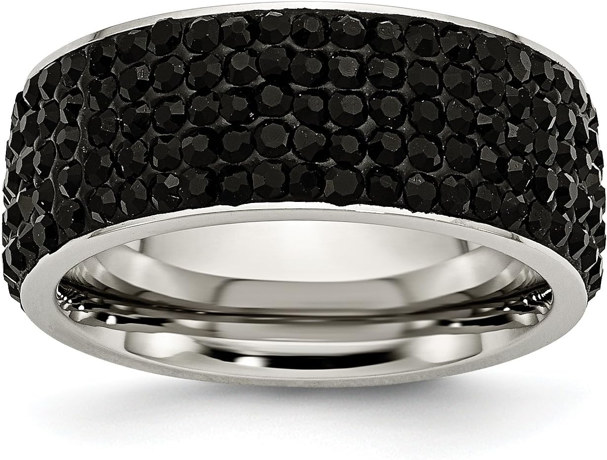 Diamond2Deal Stainless Steel 9mm Black Crystal Eternity Wedding Band Ring