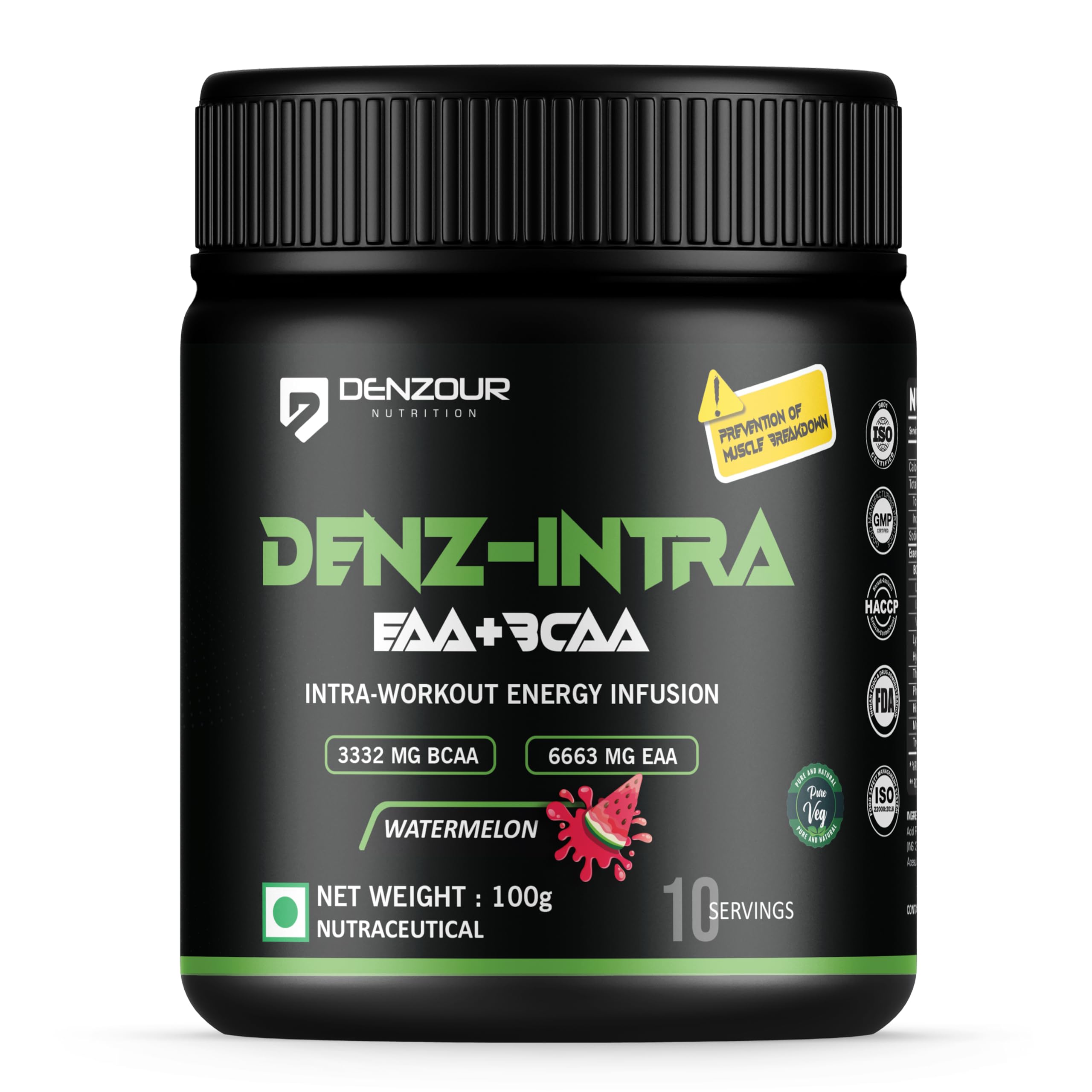 DENZOUR NUTRITION Denz - Intra Workout Powder,Most Explosive Muscle Pump,Energy Infusion Formula With 3300 Mg Bcaa,6600 Mg Eaa For Men And Women (100 G,Watermelon,1 Count,10 Servings)-picture-11