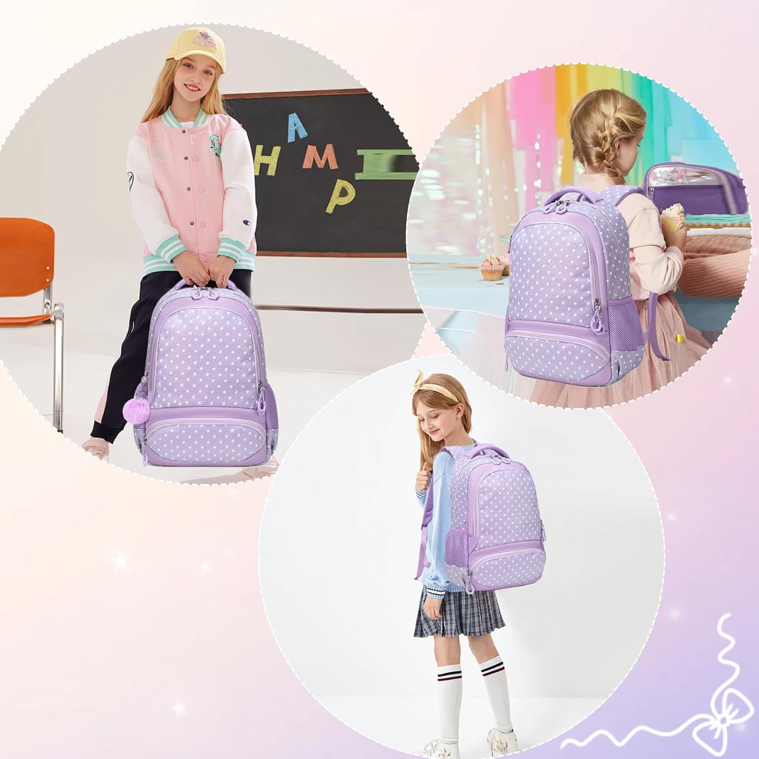 Girls Backpack for Elementary Unicorn Backpack Kids Backpack School Bookbag for Girls 3 in 1 Set Back to School
