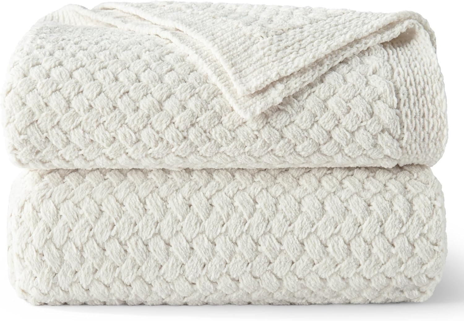 Whale Flotilla Chunky Knit Throw Blanket for Couch and Bed, Ivory Decorative Cozy Fleece Blanket, Reversible Soft Fuzzy Woven Throws, 60x80 Inch