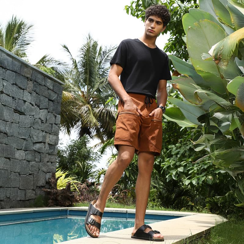 CAHOOT Men Modular-Utility Shorts, Textured Design with Practical Pockets, Durable Polyester Blend & Medium Stretch Fabric for Casual & Athletic Summer Wear, Brick Brown 3