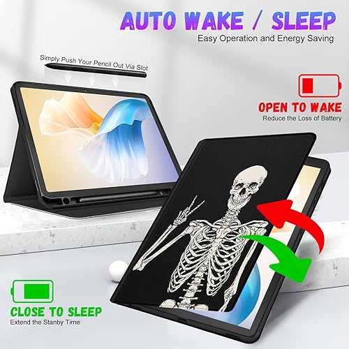 Miniatura 5 de Funda para Samsung Galaxy Tab S8 PlusS7 PlusS7 FE de 12.4 pulgadas para mujer, diseño de calavera de esqueleto, para niñas, niños, divertida,