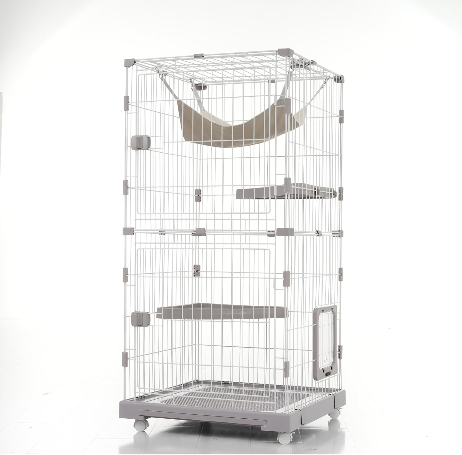 猫 ケージ 大型 2段 多頭飼い キャットケージ 掃除しやすいトレー付き