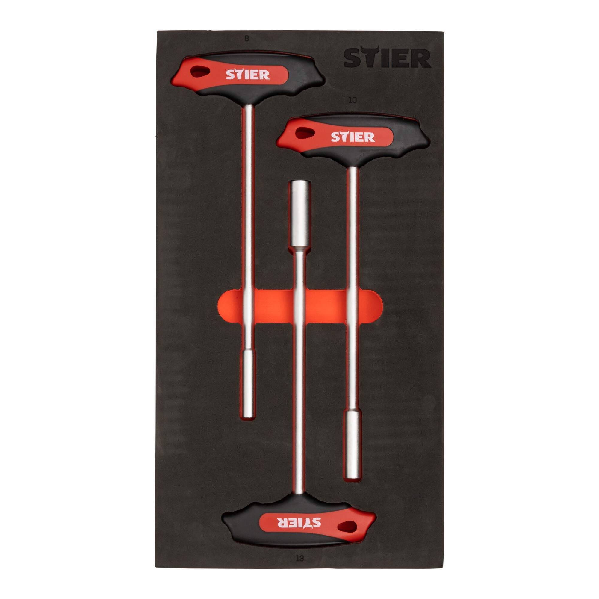 STIER Jeu de clés à douilles avec poignée en T avec 6 pans mâle, ouv. 8-13 mm, dans un plateau en mousse tendre (EVA)