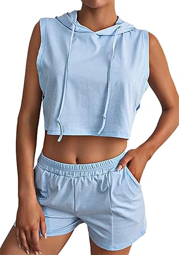 Two Piece Women Lounge Sets Sleeveless Crop Top and Shorts