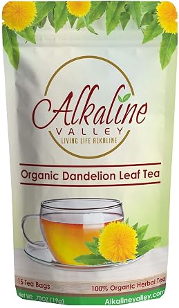 Dandelion Leaf Tea or Diente De Leon - 100% Organic and Alkaline - 15 Unbleached/Chemical-Free Dandelion Tea Bags - Caffeine-Free, No GMO