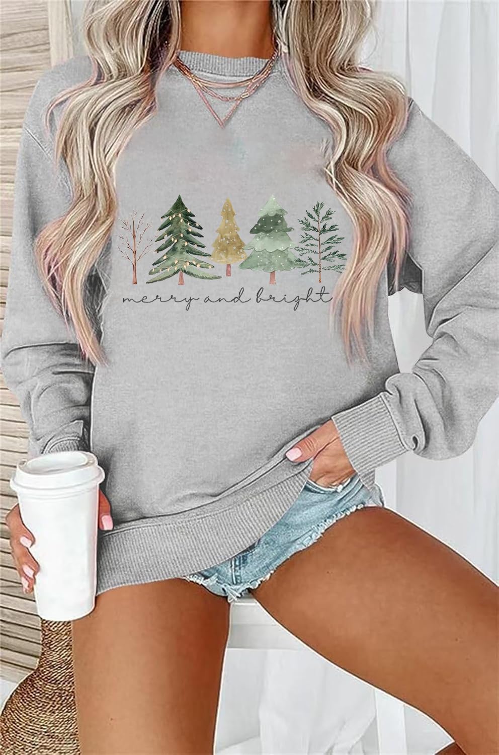 Yimoya Leopard Merry Christmas Tree Sweatshirt Womens Plaid Holiday Merry Blouse Xmas Tops - Image 2