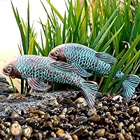Set of 2 Antique Koi Fish Garden Statues - Durable Resin Outdoor Sculptures for Patio, Pond, Yard & Home Decor