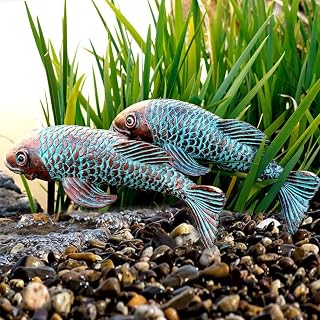 Set of 2 Antique Koi Fish Garden Statues - Durable Resin Outdoor Sculptures for Patio, Pond, Yard & Home Decor