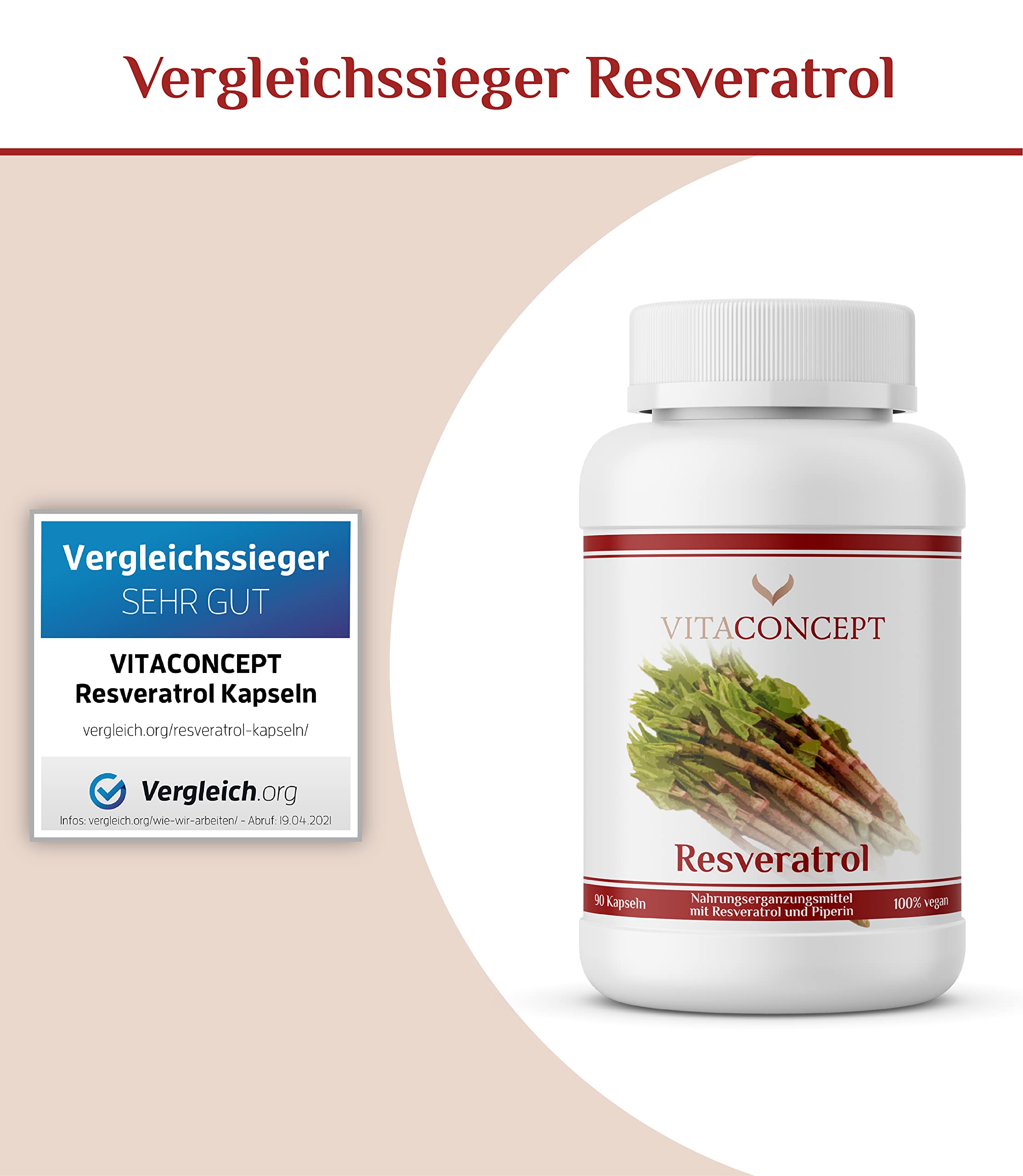 Resveratrol I Der Vergleichssieger* I 500 mg Trans-Resveratrol pro Kapsel I 90 Kapseln (3 Monate) aus japanischem Staudenknöterich I laborgeprüft I vegan I hochdosiert I Vitaconcept