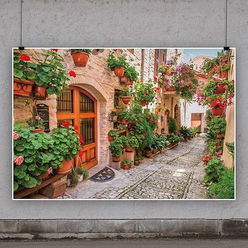 Miniatura 2 de Leyiyi Telón de fondo de calle urbana italiana de 8 x 6.5 pies, flores de primavera, flor, arquitectura medieval, vacaciones de verano, viajes,