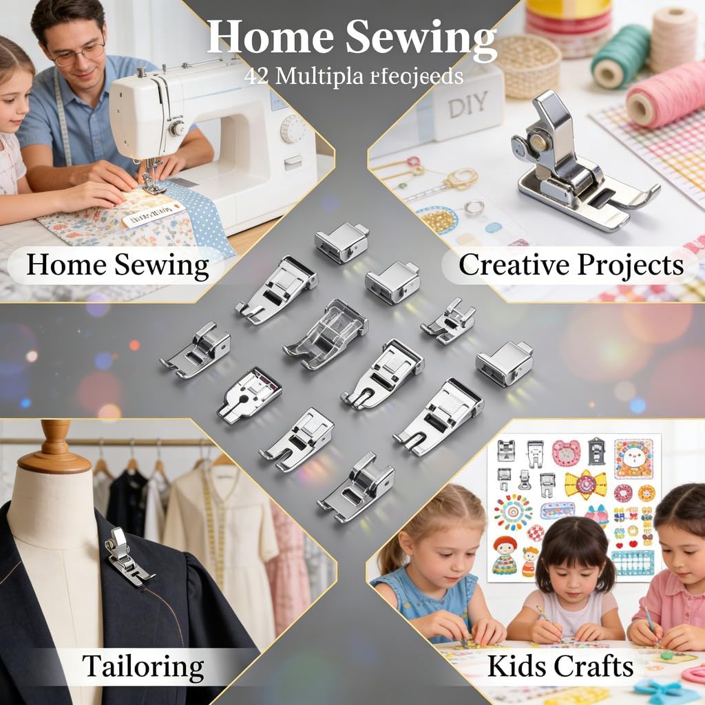 42 Pcs Multifunction Sewing Machine Parts, Presser Foot Kit, Various Feet for Household Use - Pressure Foot Machine Accessories, Low Shank, Ruffler, Hem Presser