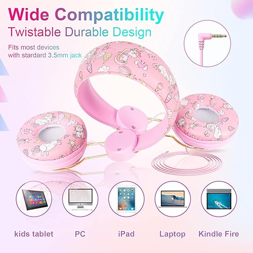 Miniatura 10 de QearFun Auriculares de dinosaurio para niños y niños para la escuela, auriculares con cable para niños con micrófono y conector de 0.138 in,