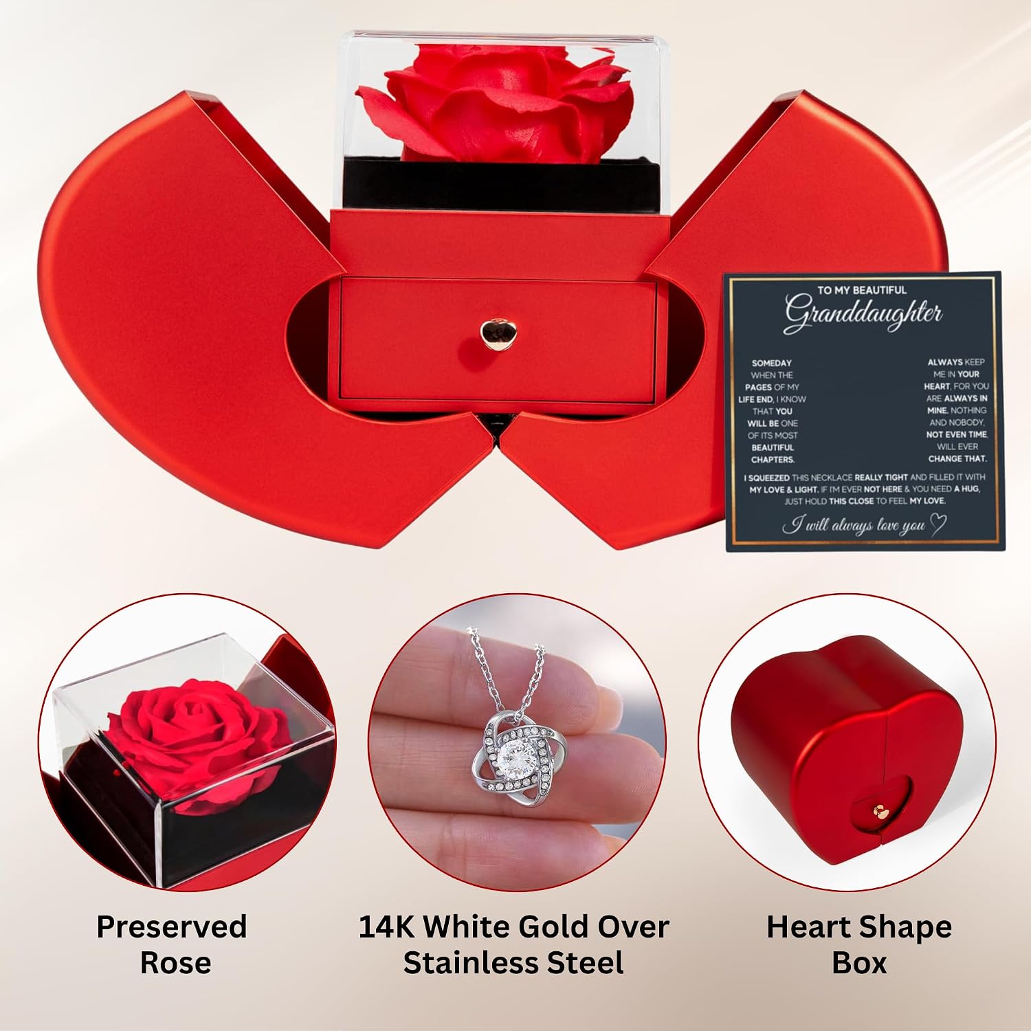 To My Granddaughter from Grandma | Birthday, Graduation, Christmas Jewelry Gift from Grandparents | Charm Necklace with Message Card and Gift Box