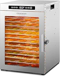 Cercker Máquina desidratadora de alimentos comercial 14 bandejas, desidratador de frutas de 1200 W, secador de carne de 11,98 pés quadrados para cecky, controlo de temperatura de 190ºF, secador de