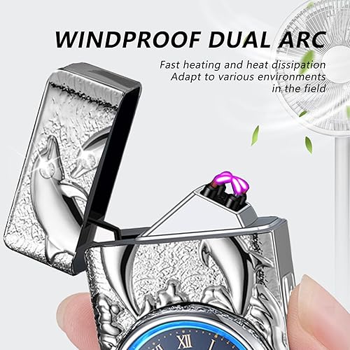 Miniatura 2 de BABOBIU Encendedor eléctrico recargable por USB, resistente al viento, encendedor de delfines sin llama, portátil, con linterna portátil, regalo