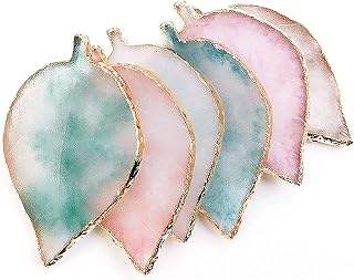 1Pcs Leaf Shape Nail Art Palettes Nail Mixing Palette Polish Color Mixing Plate Golden Edge Resin Nail Holder Nail Art Display Cosmetic Mixing Tools (Random color)