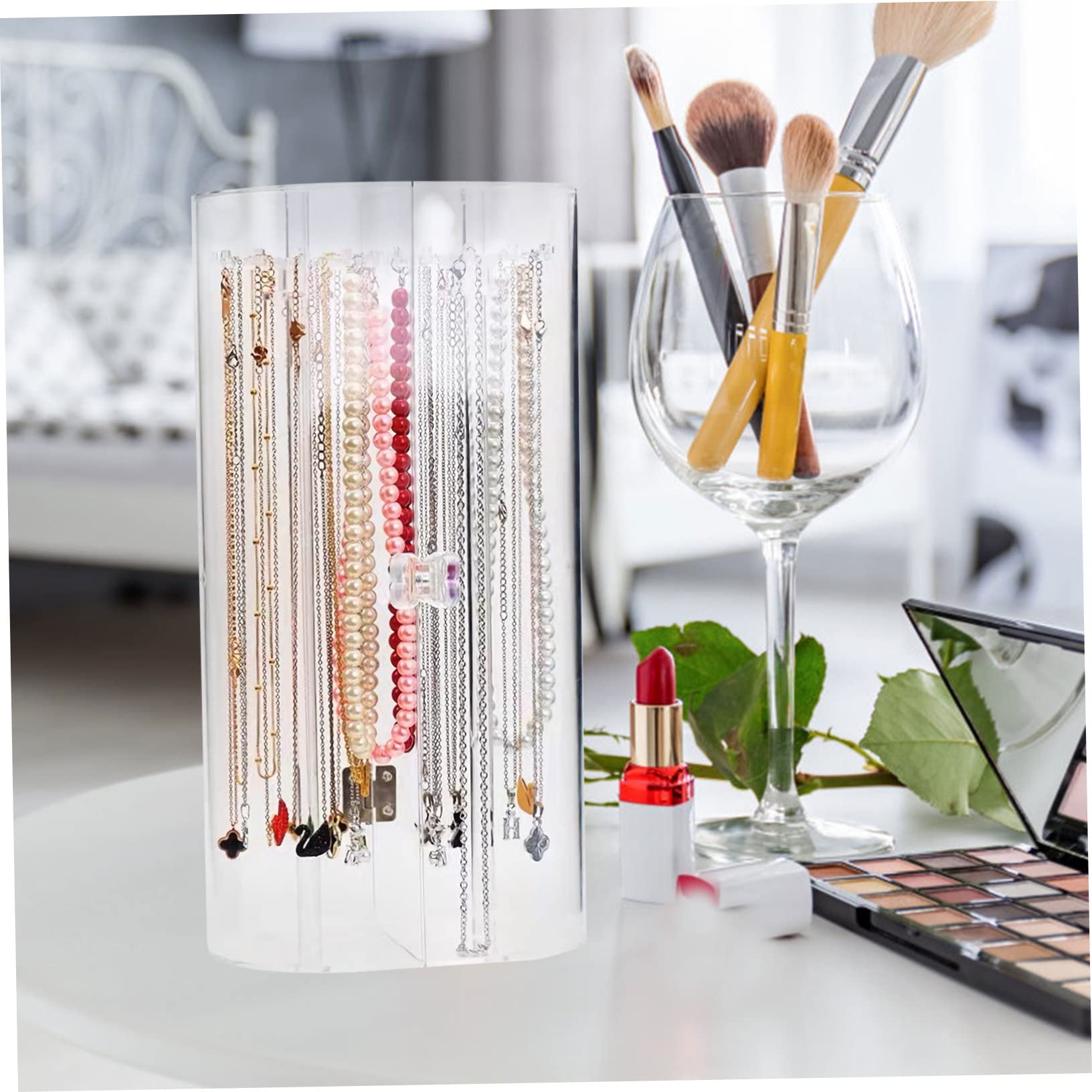 OUNONA Schmuckhalter aus Acryl Transparenter Ohrringhalter zum Aufhängen Schmuckregal für Halsketten und Anhänger Aufbewahrungshalter mit Drehbarem Haken Armbandorganizer