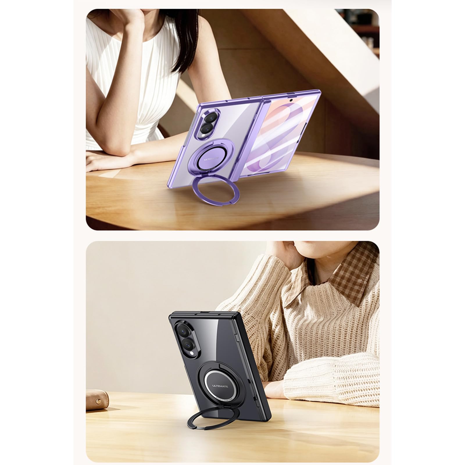 Cover Anti Peeping Per Samsung Galaxy Z Fold 8, Placcatura Trasparente | Rotazione a 360° Supporto Custodia con Proteggi Schermo Anti-Caduta Cerniera Anti Ingiallimento Guscio