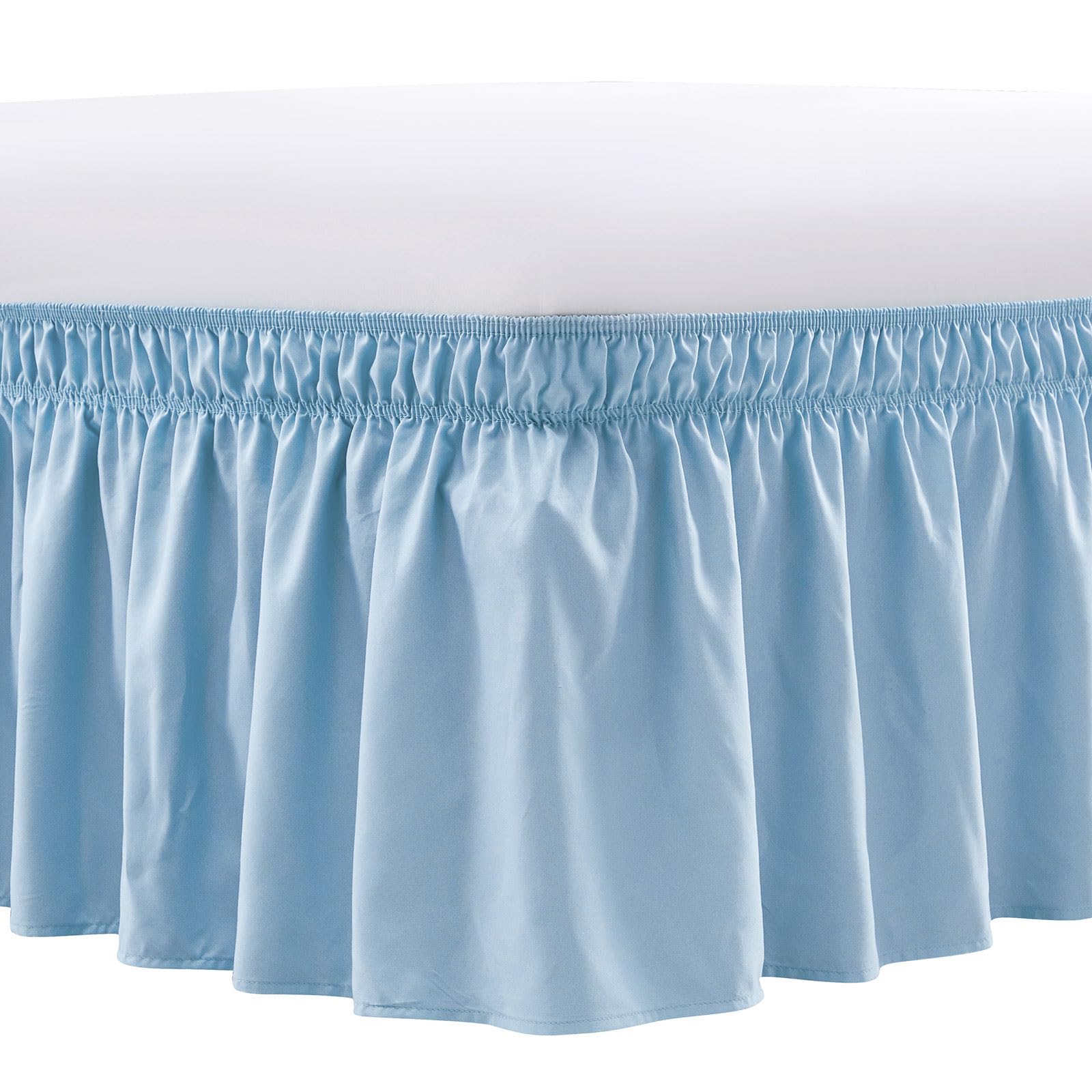 FreshCulture Wrap Around Ruffled Bed Skirt for Twin Beds, 15 Inch Tailored Drop, Adjustable Elastic Dust Ruffles Twin Size, Easy Fit Wrinkle & Fade Resistant, Soft Brushed Fabric, Light Blue