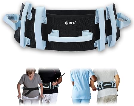 MFE Gait Belt, Anti-Slip Transfer and Walking Assist Belt with 7 Handles and Quaick - Release Buckle, Safety Lift Aid for Seniors, Elderly, Caregivers, Nurses, Therapists, Blue