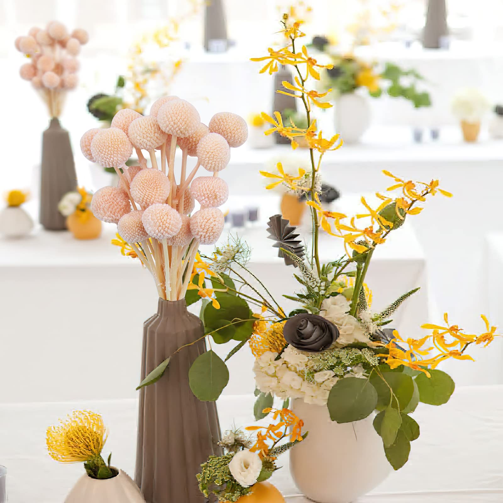 CISDUEO 20 Stück getrocknete Blumen, Craspedia, Billy Balls, Blumen, Billy Buttons, Rosa, getrocknete Blumenstrauß-Arrangements für Hochzeit, Zuhause, hohe Vase, Boho-Dekor