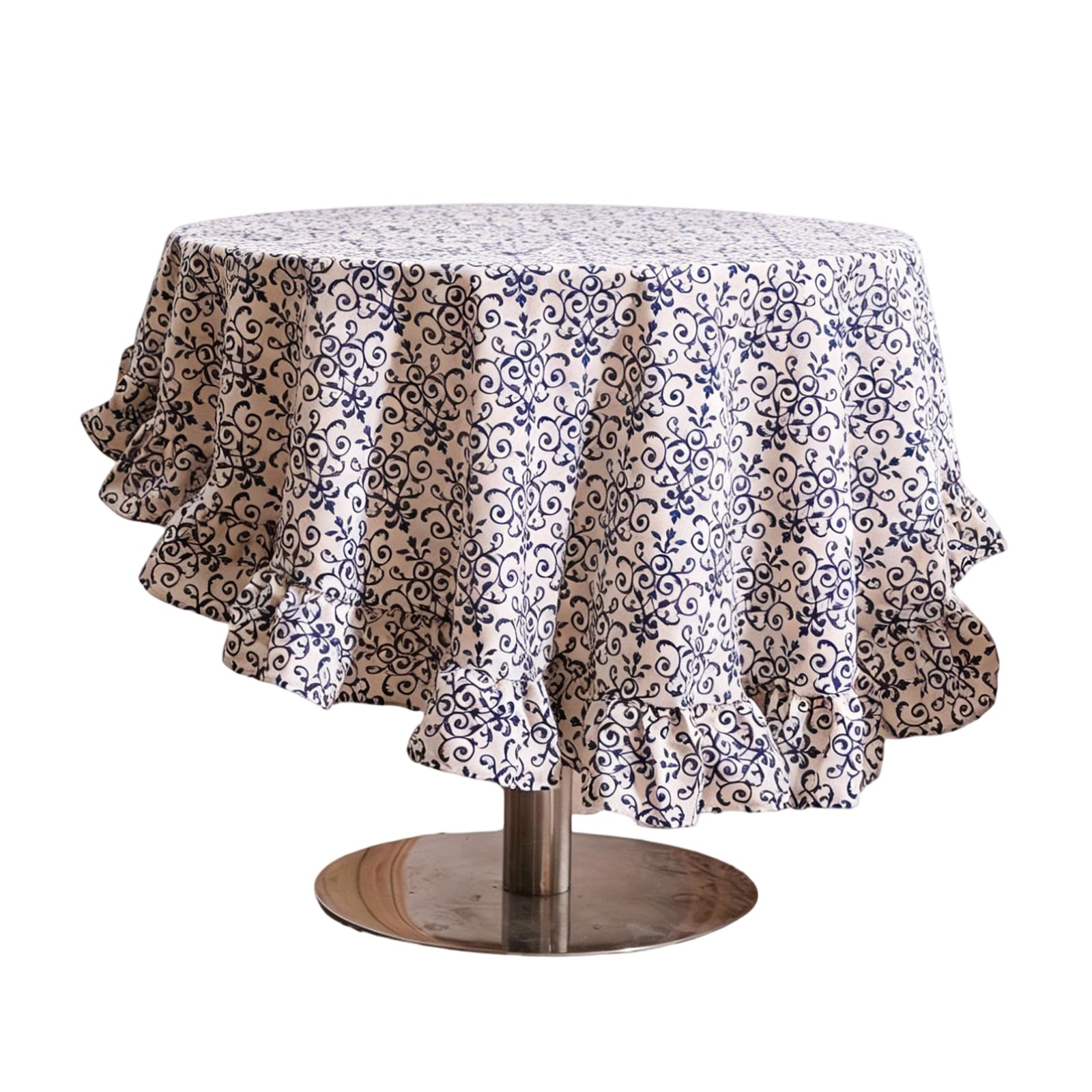 Msioytog Farmhouses Tablecloth with Decorative Flounce Trim Floral Ruffled Round Cotton Linen Table Cover for Home Cafes Decors Flounce Trim Table Cover
