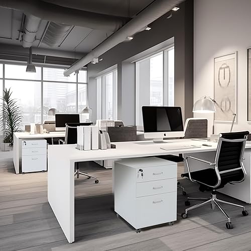 Miniatura 6 de QDSSDECO Archivador móvil de 3 cajones, archivador vertical con ruedas para tamaño A4, papel legal y papel de carta para oficina en casa, color