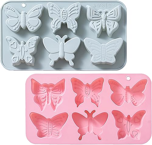 Paquete de 2 moldes de silicona con forma de mariposa, bandeja de molde para hornear con temática de mariposa 3D, herramienta de hornear para pastel