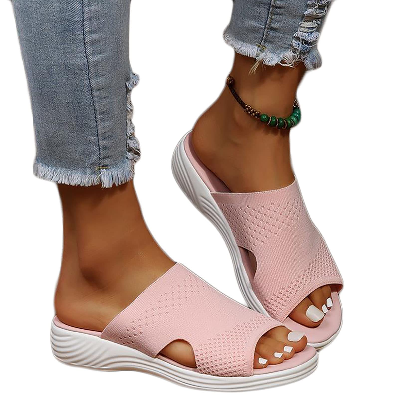 OMIREL Wedges Shoes for Women Sandals Open Toe with Comfortable Orthopedic Sandals Women Flip Flops Washable Slingback Orthopedic Slide Sport Sandals-Mesh Upper Shoes,Pink,US9/EU40