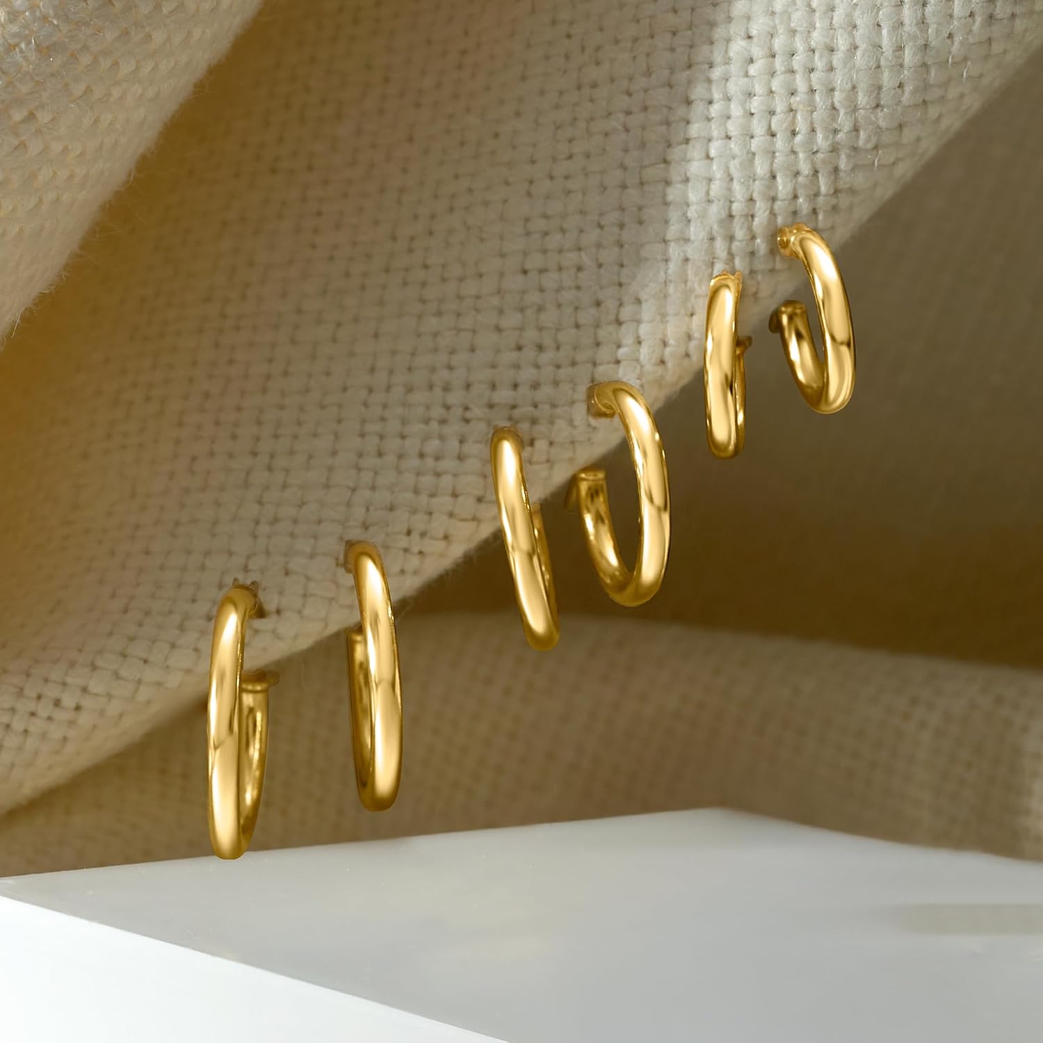 Ross-Simons 18kt Gold Over Sterling Jewelry Set: 3 Pairs Of 2mm Hoop Earrings