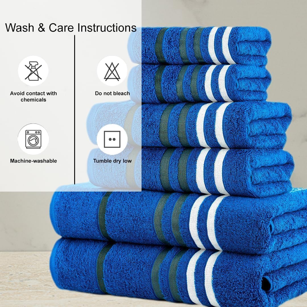 Casa Copenhagen Exotic Juego de Toallas de 6 Piezas – Azul Eléctrico, 525 g/m², 2 baño, 2 Toallas de Mano, 2 paños faciales, Hecho de Suave algodón Egipcio para baño, Cocina y Ducha