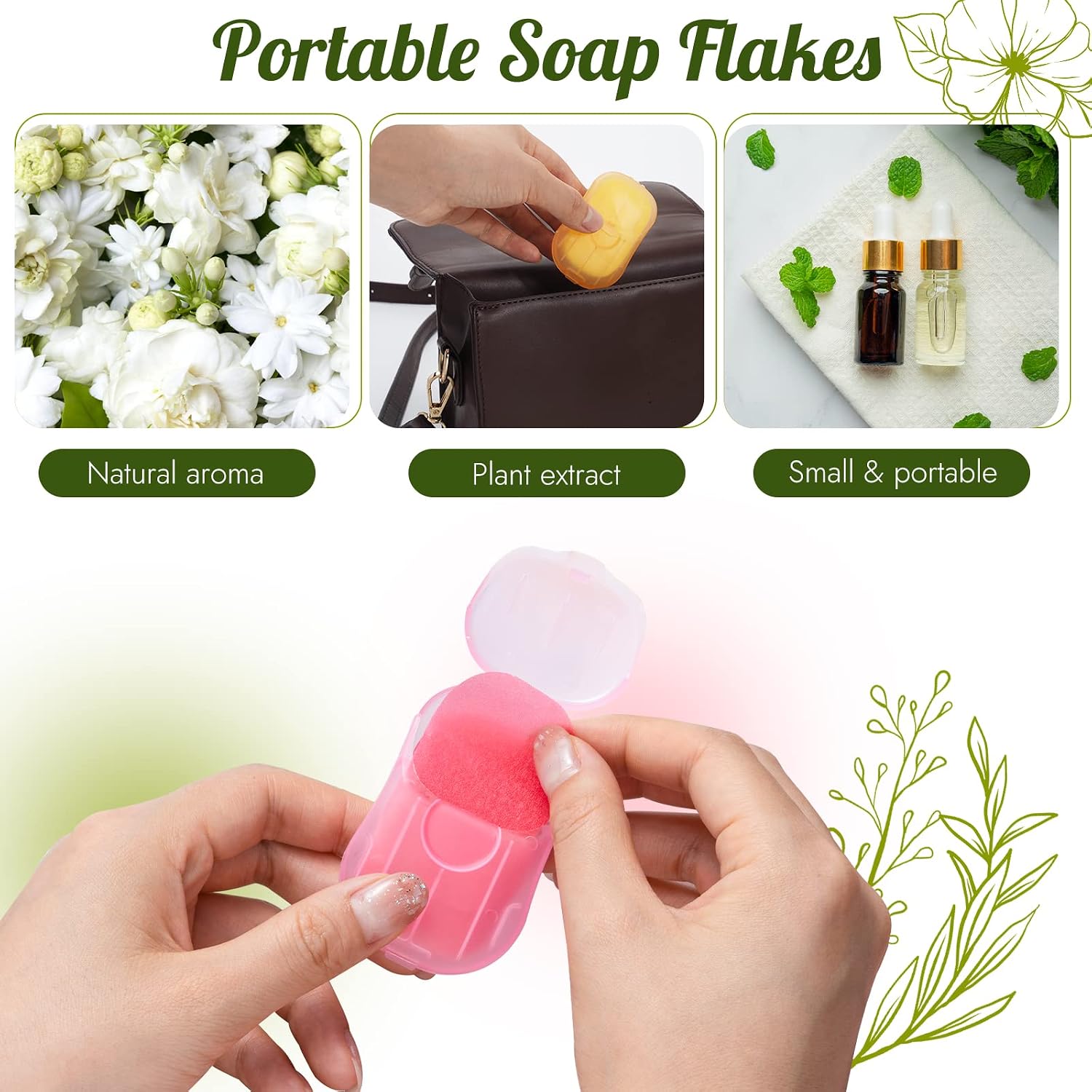 TRYAH 100 Sheets (5 Boxes) Portable Disposable Soap Paper Flakes Washing Cleaning Hand Bath Travel Scented Mini Slice Sheets for Kitchen Toilet Outdoor Travel Camping Hiking,Random Color