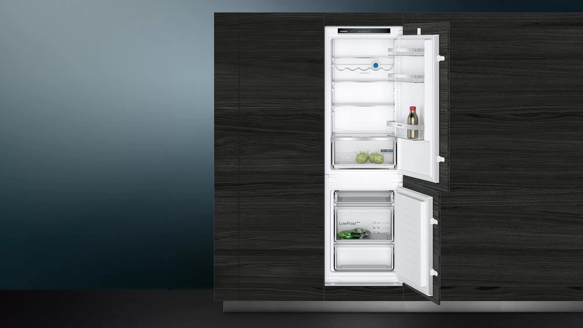 Siemens KI86VVSE0 iQ300 - Frigorífico y congelador empotrable, fabricado en Alemania, 229 kWh por año, 183 L, sistema de frescor HyperFresh, menos formación de hielo, iluminación interior LED, bigBox