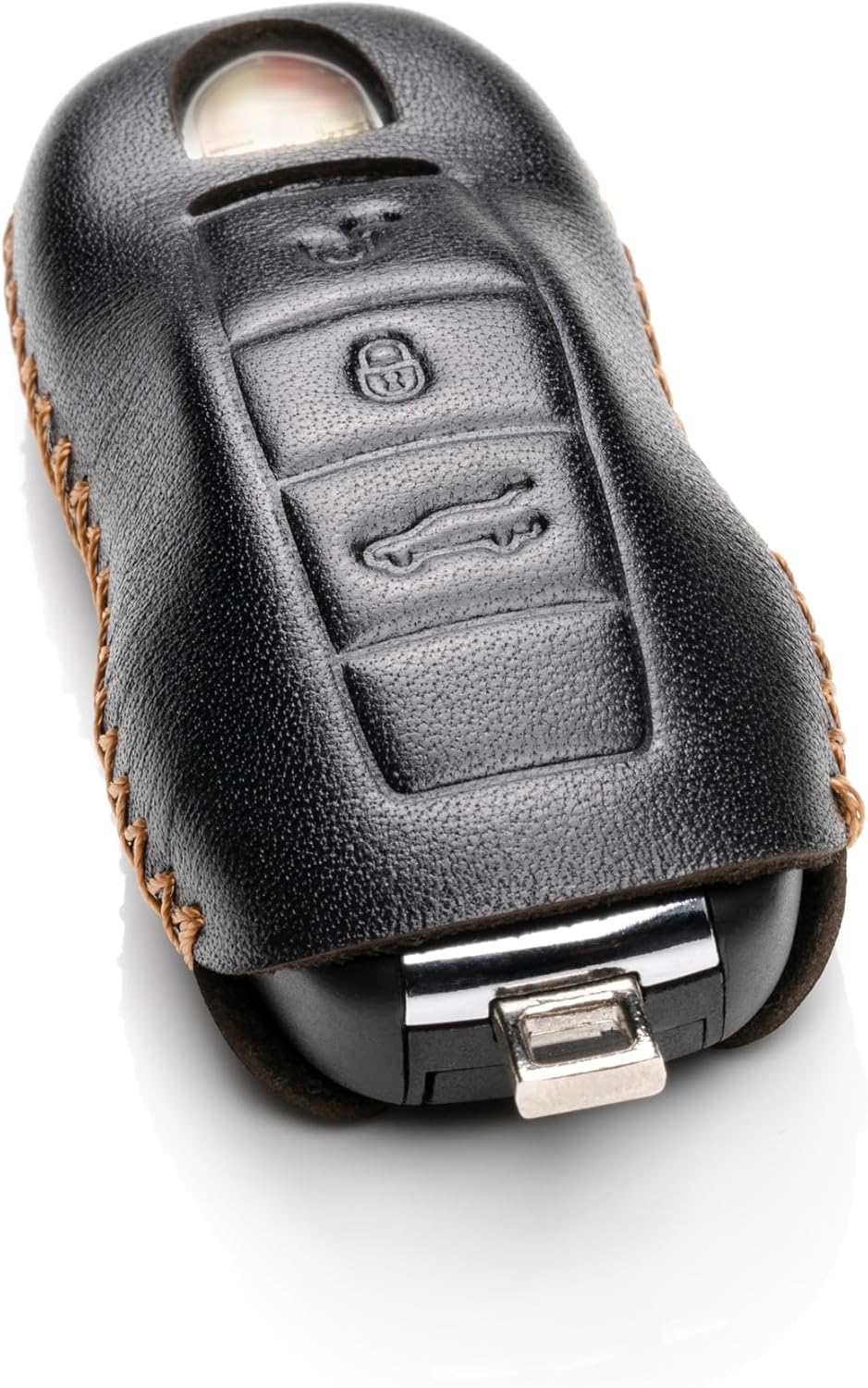 Vitodeco Genuine Leather Keyless Entry Remote Control Smart Key Case Cover Compatible with Porsche Panamera, Macan, Cayenne, 911 (3 Buttons, Black) - Image 3
