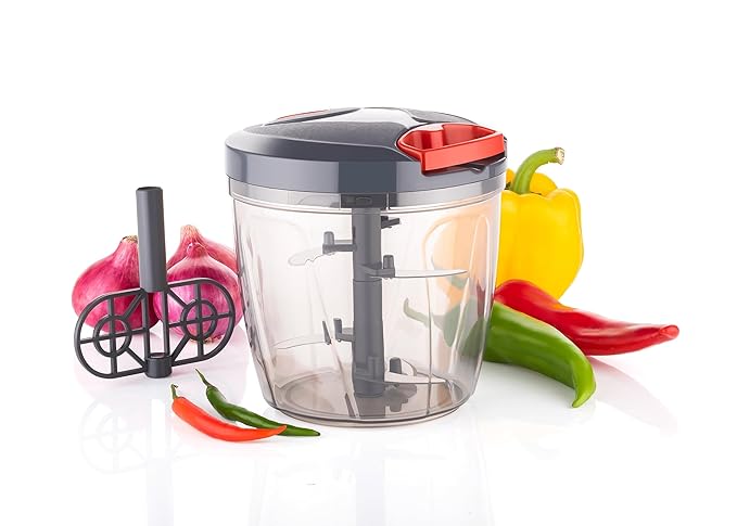 Clazkit Plastic Kitchen Dori Handy Vegetable and Fruit Manual Onion Dry Fruit Salad Maker Vegetable Quick String Chopper Machine, Cutter – 6 Stainless Steel Blades, 900ml/1000ml, (Color May Vary) at Rs. 118