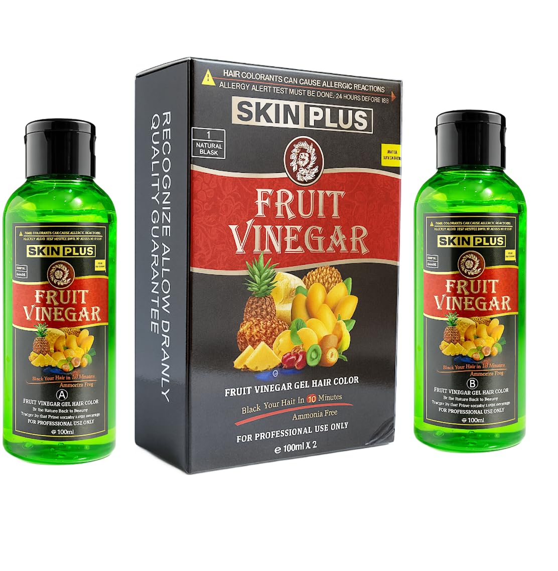 SKINPLUS Ammonia Free Fruit Vinegar Hair Color Gel | Natural Black | Nourishing Hair Dye with Shine & Softness | 100ml × 2
