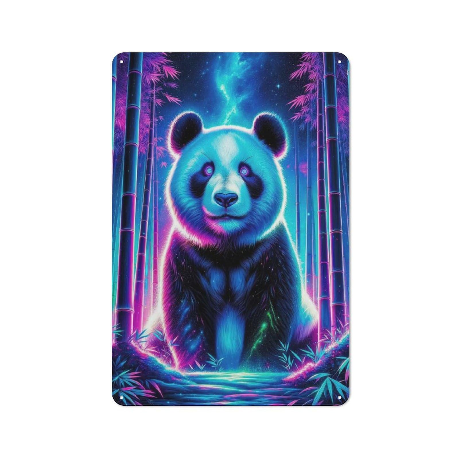 Junmoney Magical Neon Panda 01 30X20cm Retro Tin Sign With For Living Room Or Hallway, A Decorative Metal Sign For Living Rooms And Hallways
