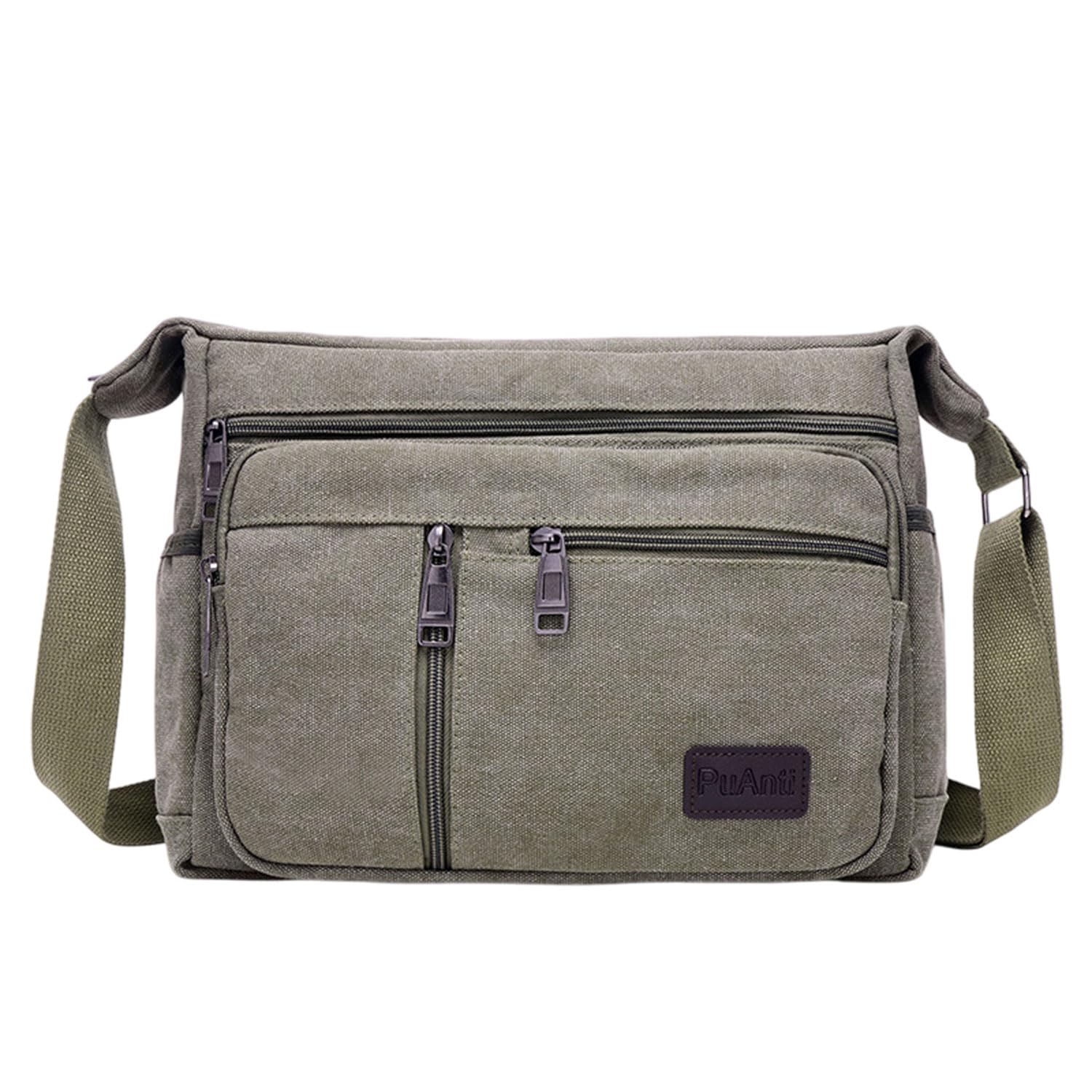 MOMISY Canvas Sling Cross Body Bag Travel Side Bag Office Messenger Bag Business Bag Multi Pocket Shoulder Bag Money Bag for Adults, Men and Women